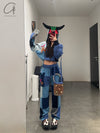 YANYAN KNITS Check Colorblock Sweatpants YYK-YYW23-0183-LAN Blue YYK-YYW23-0182